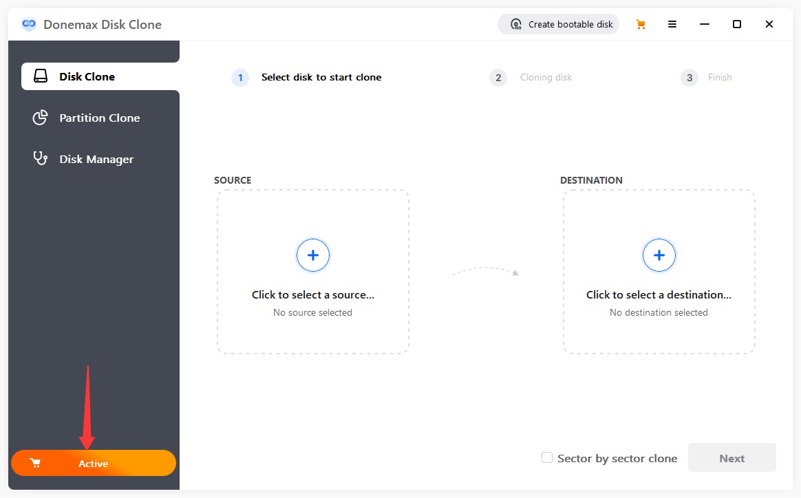 activate Donemax Disk Clone
