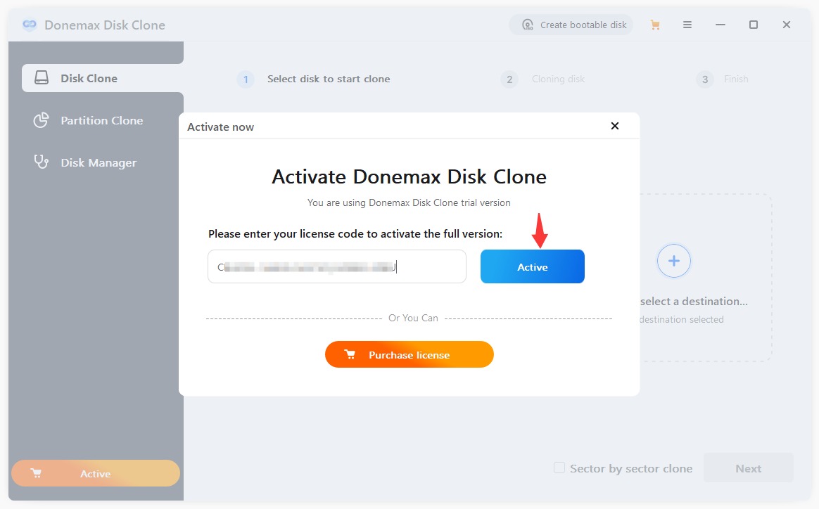 activate Donemax Disk Clone
