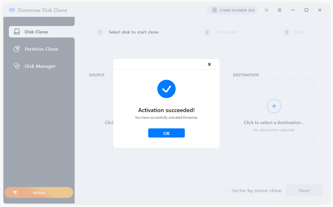 activate Donemax Disk Clone