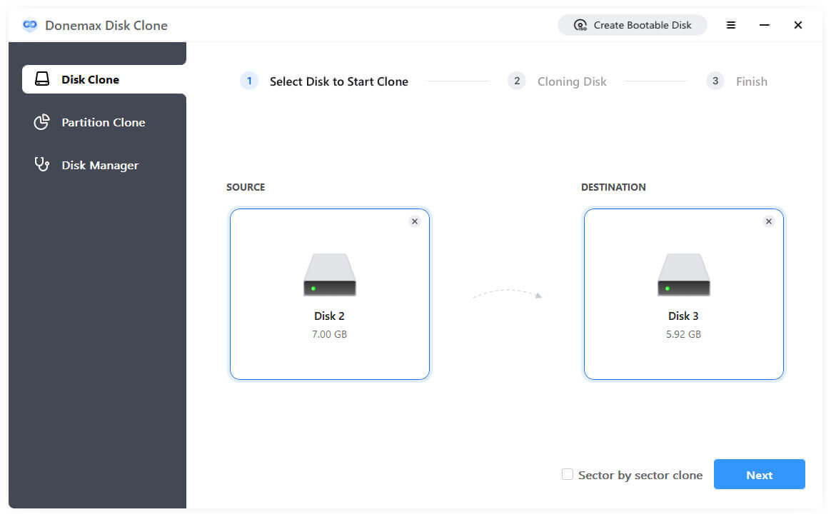 Select the drive to make bootable clone